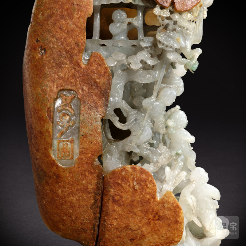 A jadeite 'boys' boulder | 翠玉五子圖山子 - 图3